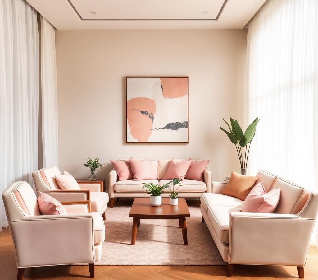Elegant lounge interior with blush accents